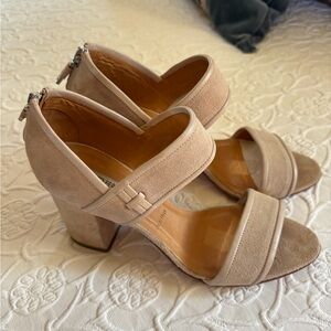 Alberto Fermani Beige Suede Block Heel Sandals